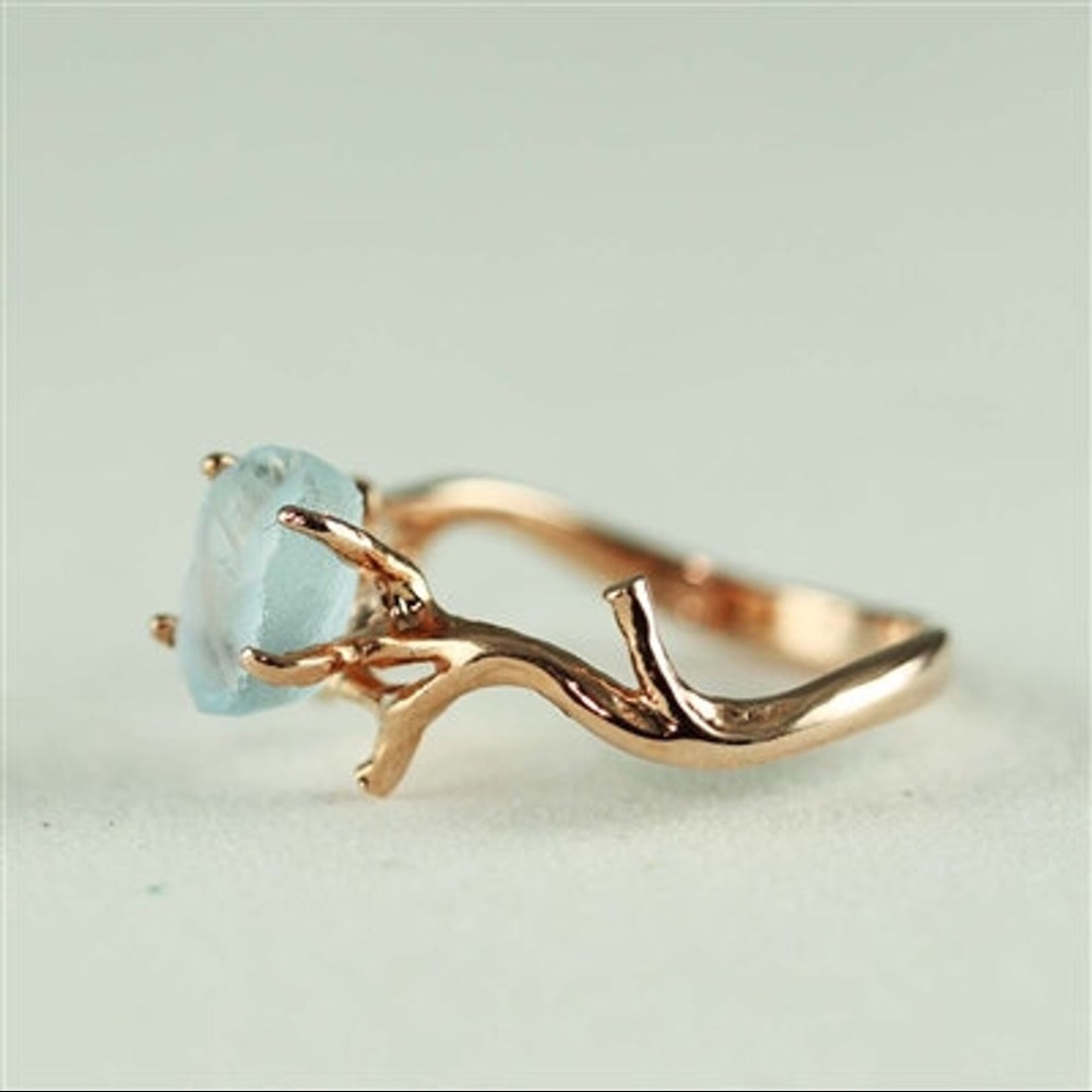 Rose gold Branch band and Natural Blue Topaz Ring